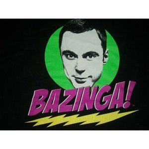 Bazinga Big Bang Theory Sheldon Men's T-shirt 2XL Tee Shirt Black Face Comic XXL